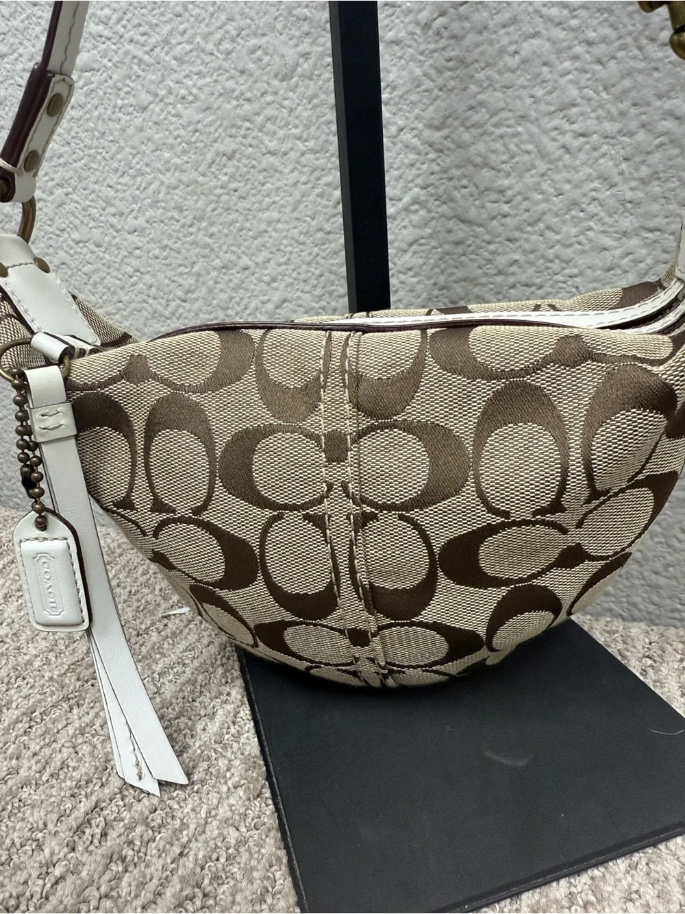 Y2K Coach Khaki/Chalk Mini Crescent Crossbody with Signature C Pattern